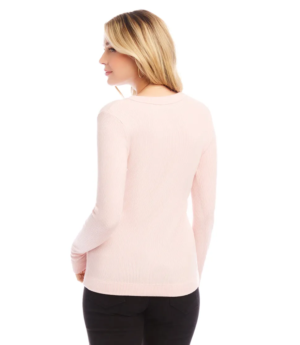 Ribbed Long Sleeve V-neck Top