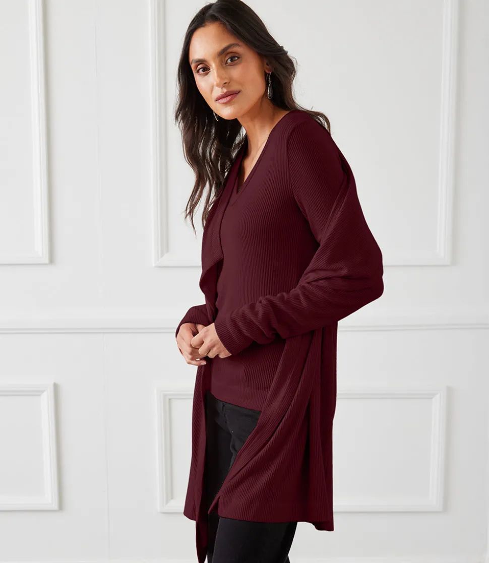 Ribbed Long Sleeve V-neck Top