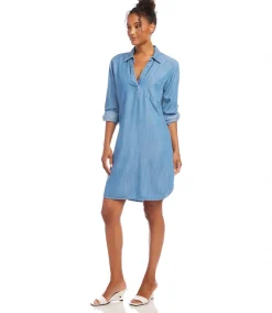 Roll Tab Sleeve Chambray Shirtdress