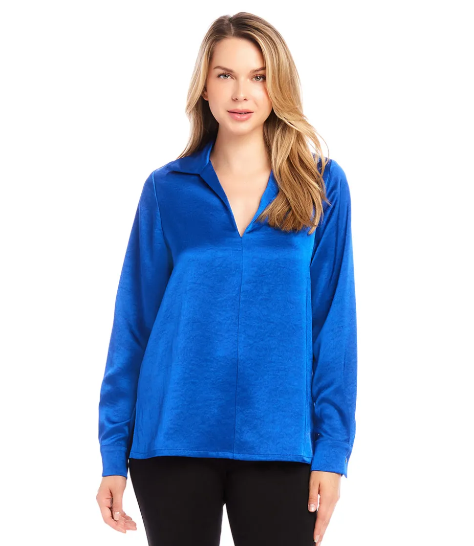 Satin Collared Long Sleeve Blouse