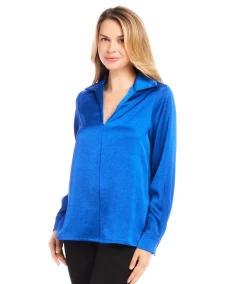Satin Collared Long Sleeve Blouse