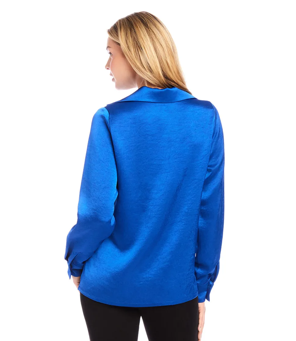 Satin Collared Long Sleeve Blouse