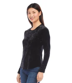 Shirred Sleeve Velvet Top