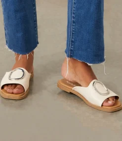 Silver Accent Leather Slide Sandals