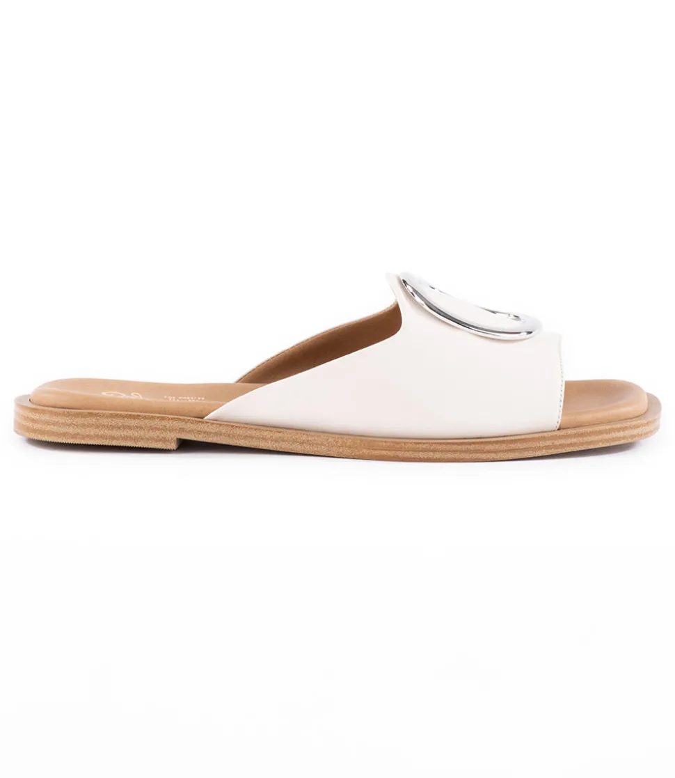 Silver Accent Leather Slide Sandals