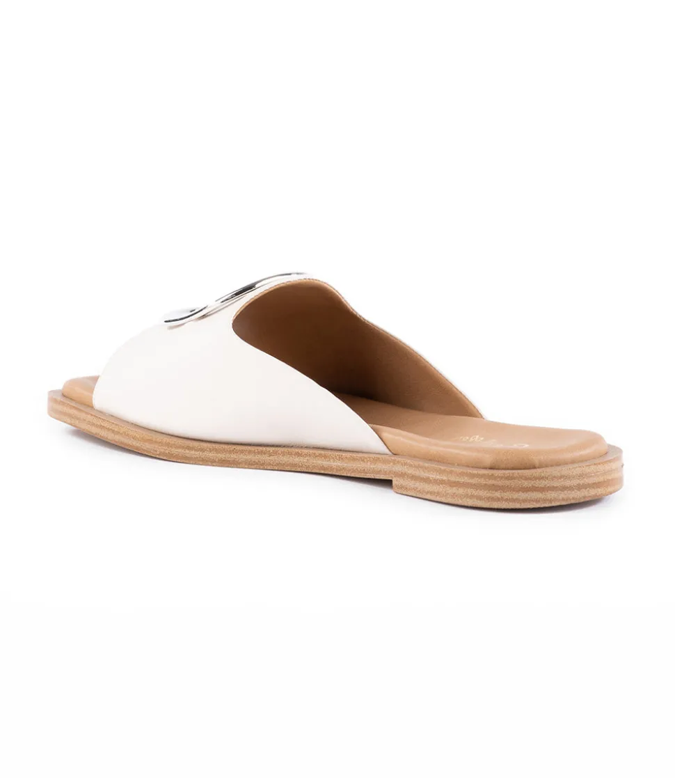 Silver Accent Leather Slide Sandals