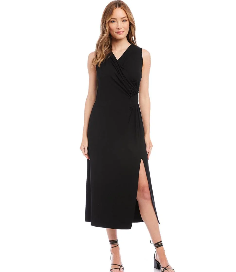 Sleeveless Faux Wrap Midi Dress