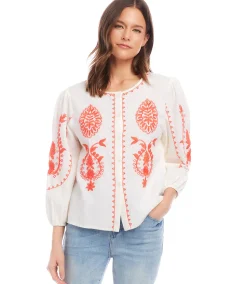 Three Quarter Sleeve Embroidered Top
