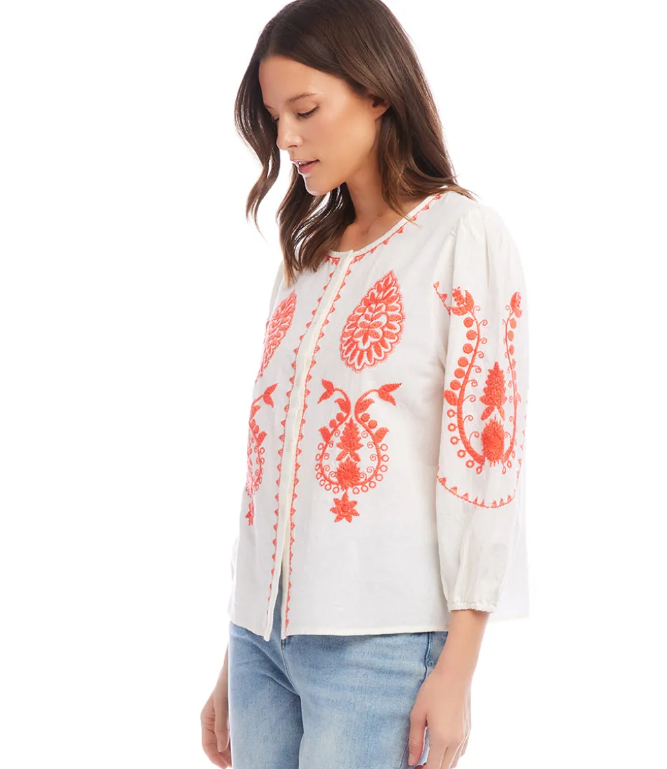 Three Quarter Sleeve Embroidered Top