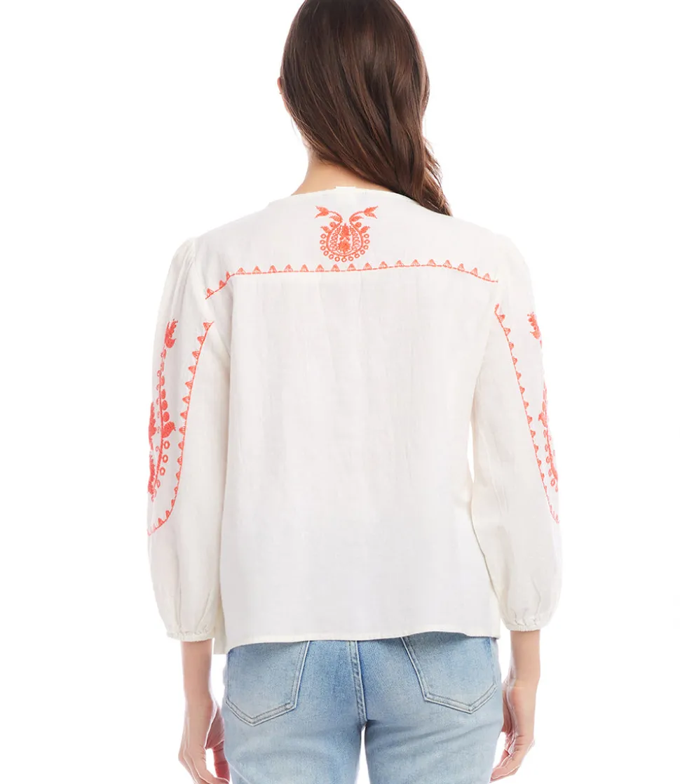Three Quarter Sleeve Embroidered Top