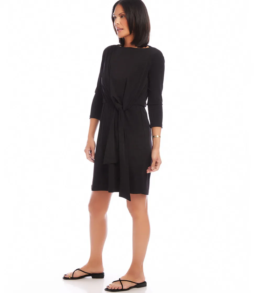 Three Quarter Sleeve Tie Waist Travel Dress