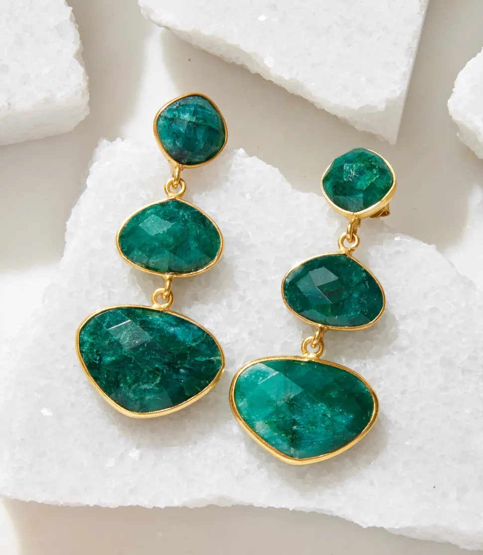 Triple Drop Gemstone Earrings