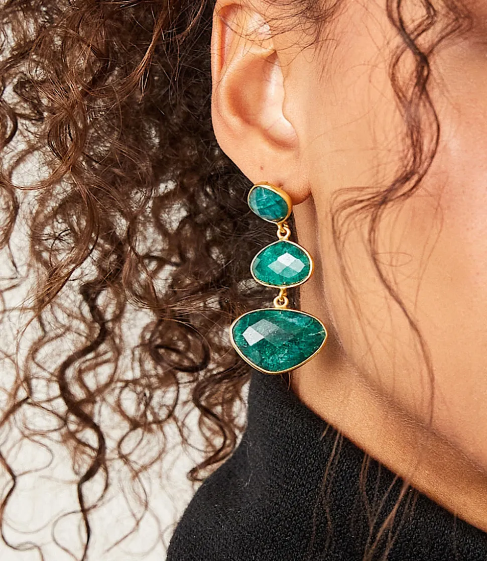 Triple Drop Gemstone Earrings