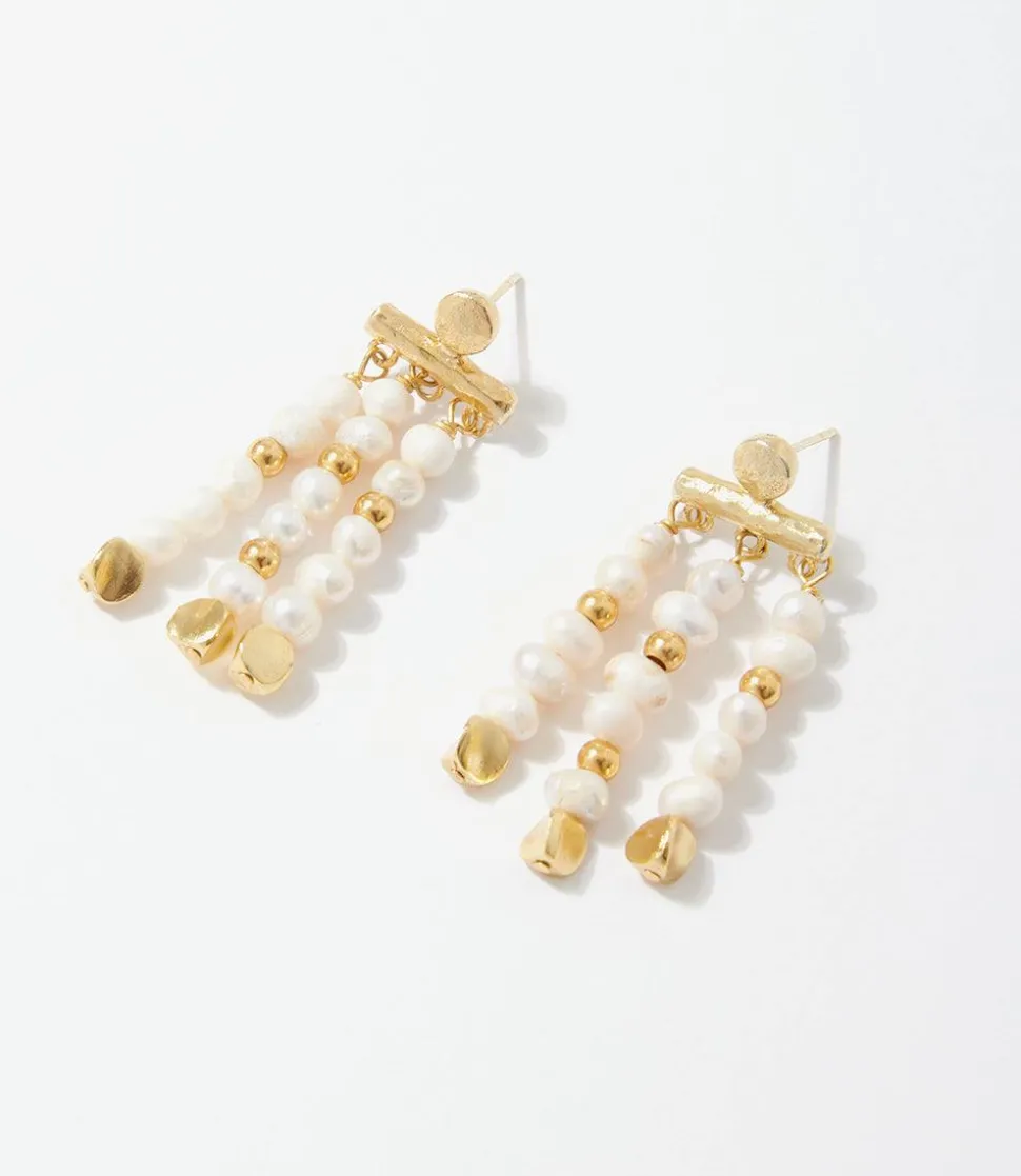 Triple Pearl Strand Earrings