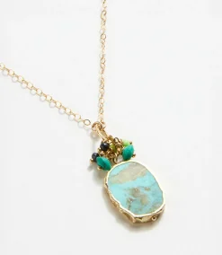 Turquoise Pendant And Beaded Cluster Necklace