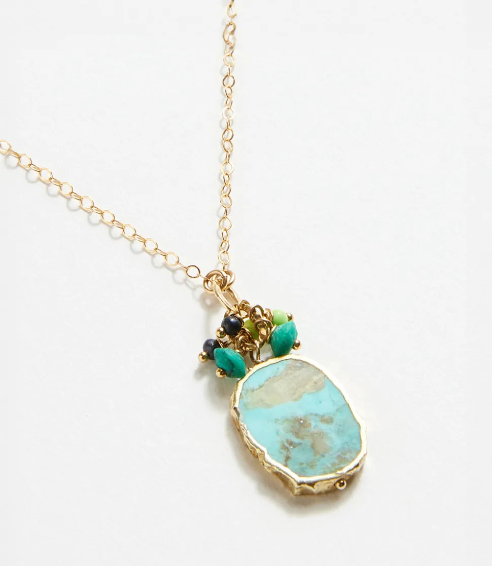 Turquoise Pendant And Beaded Cluster Necklace