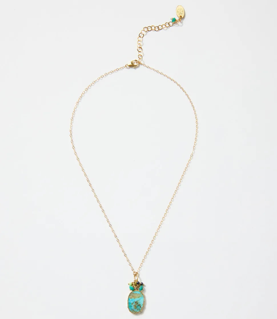 Turquoise Pendant And Beaded Cluster Necklace